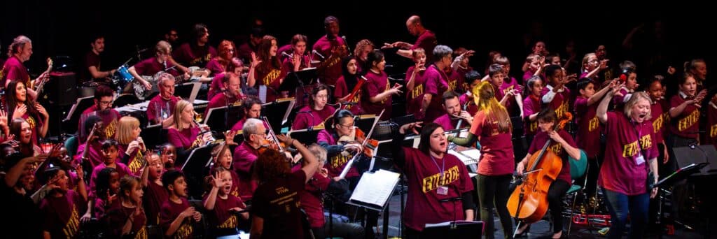 an orchestra made up of professional and student musicians