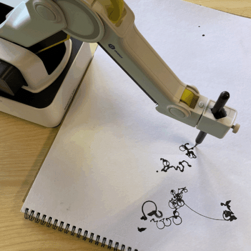 A machine doing a drawing responding to music